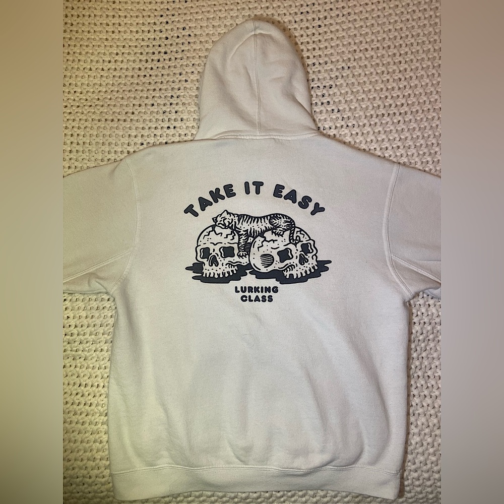White lurking class/sketchy tank hoodie- small